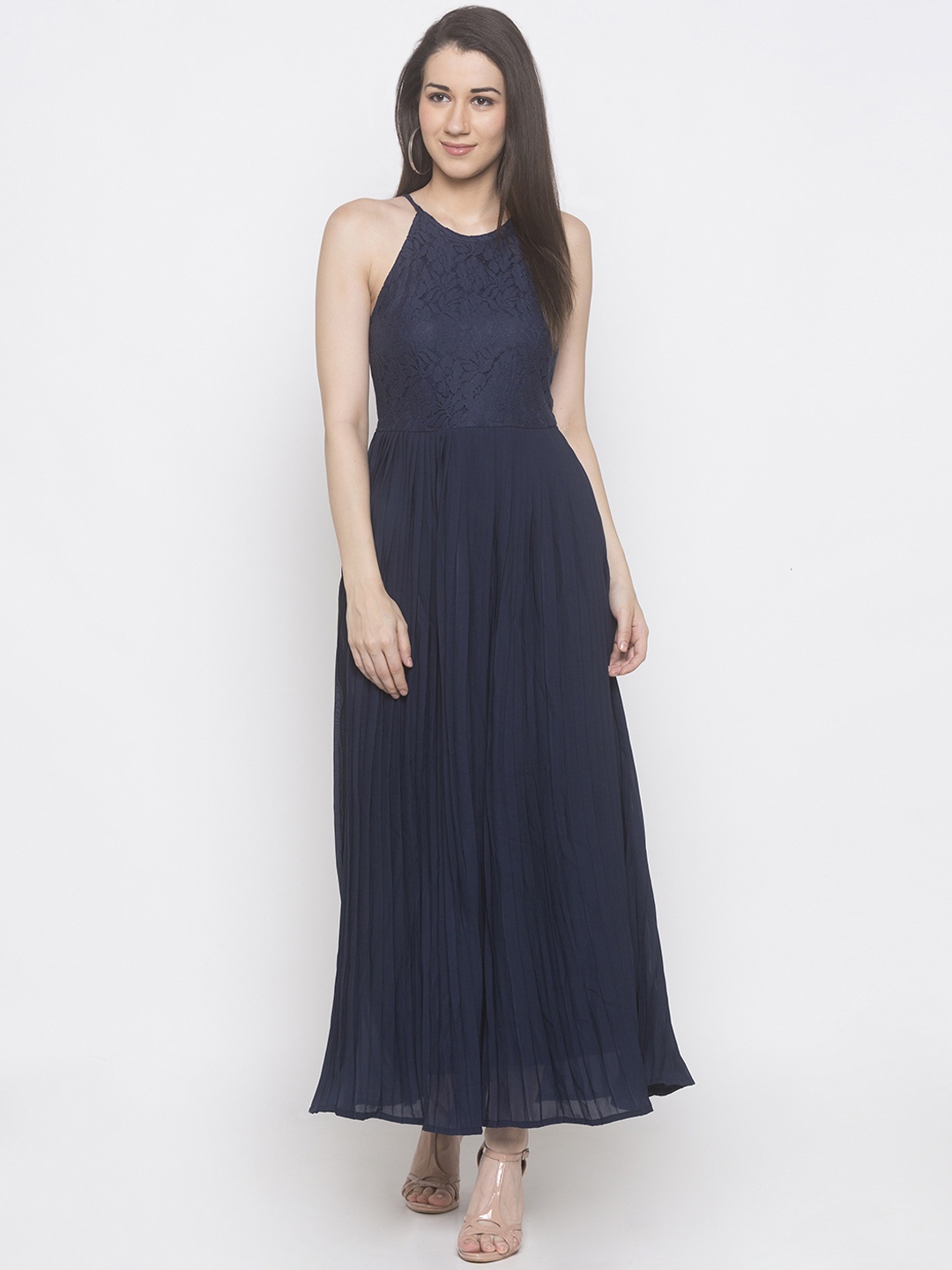 

Globus Women Navy Blue Self Design Maxi Dress