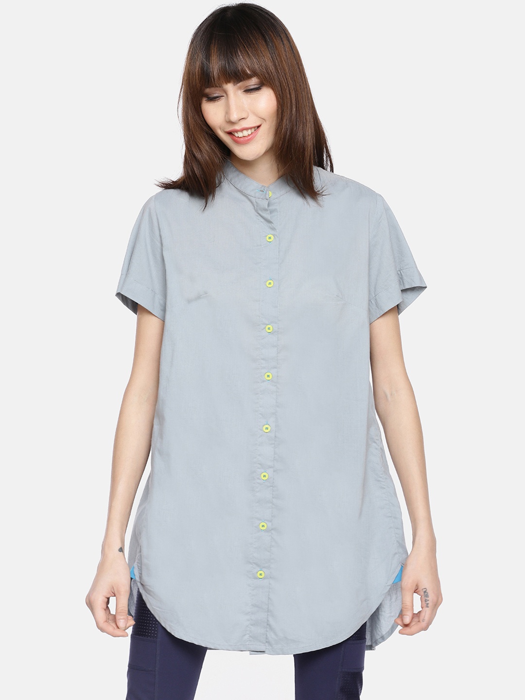 

GRASS by Gitika Goyal Women Blue Boxy Solid Longline Casual Shirt