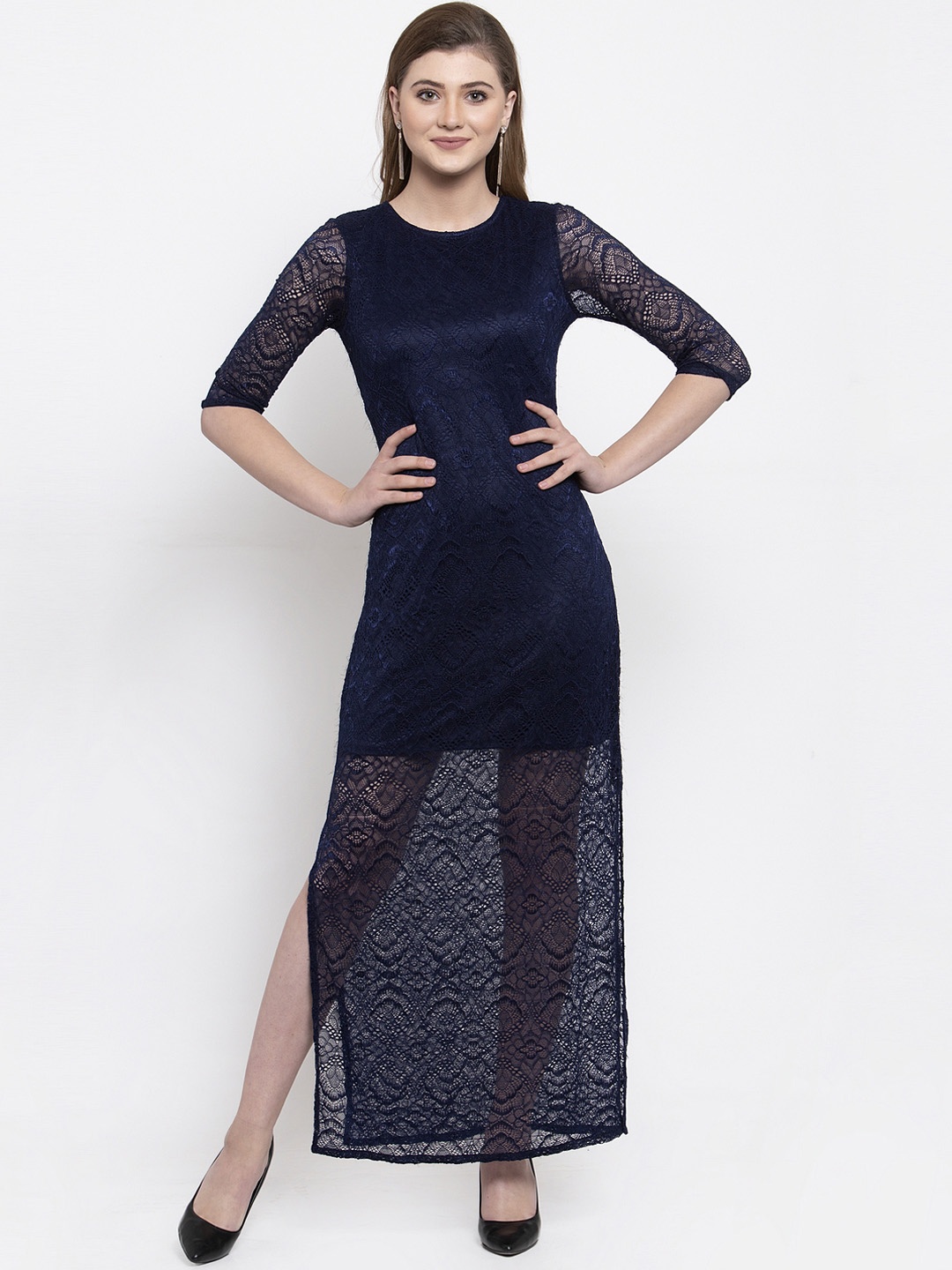 

Gipsy Women Navy Blue Self Design Maxi Dress