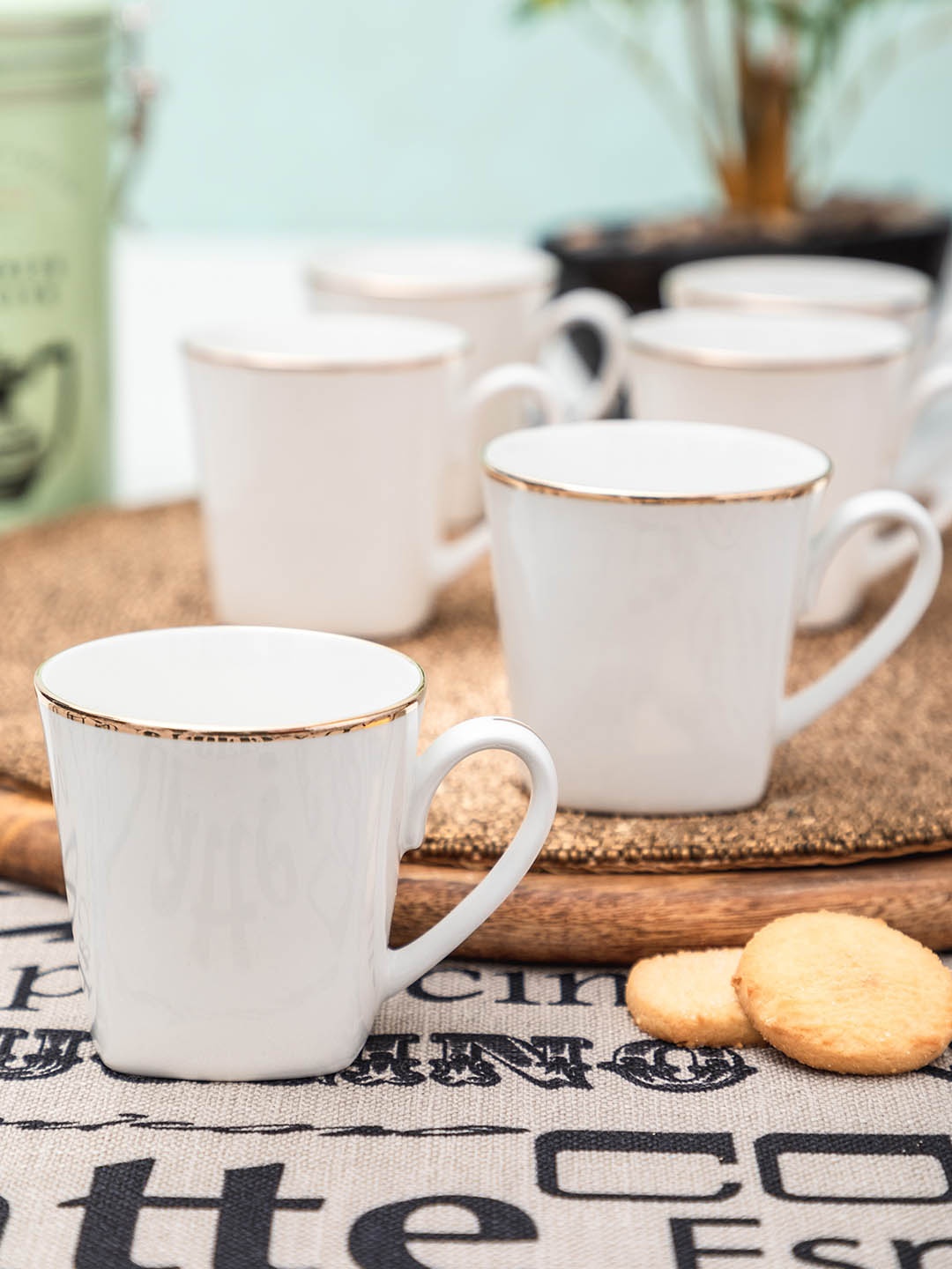 

SONAKI Set of 6 White Solid Bone China Tea Coffee Mugs With 24K Gold Print