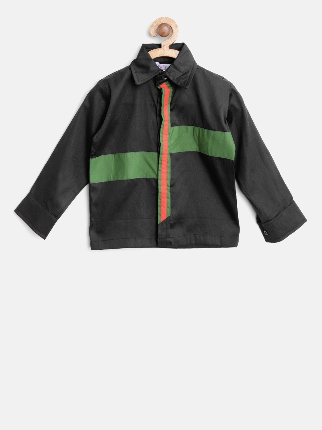 

Kids Clan Boys Black & Green Regular Fit Colourblocked Casual Shirt