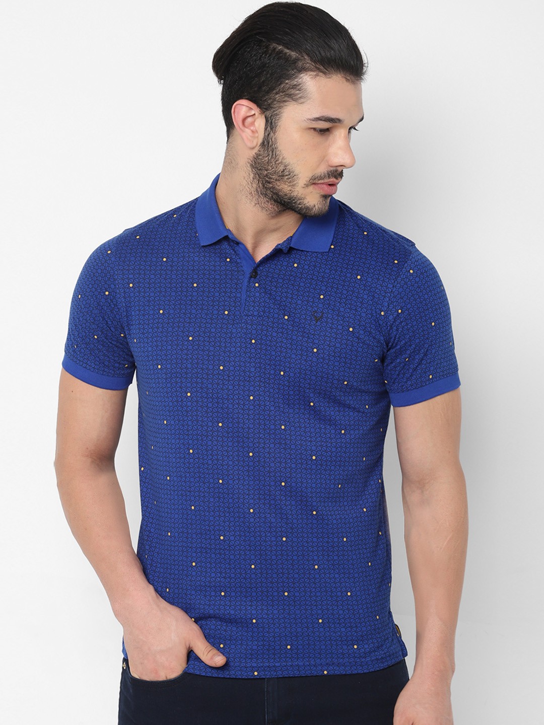 

Allen Solly Men Blue Yellow Printed Polo Collar Pure Cotton T-shirt