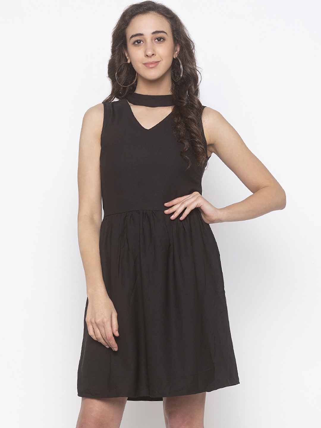Globus Women Black Solid Fit and Flare Dress