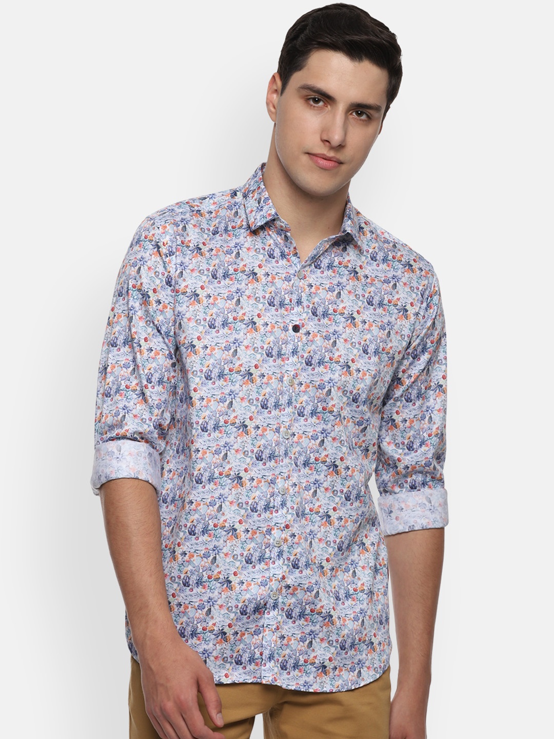 

V Dot Men Blue & Orange Slim Fit Printed Casual Shirt