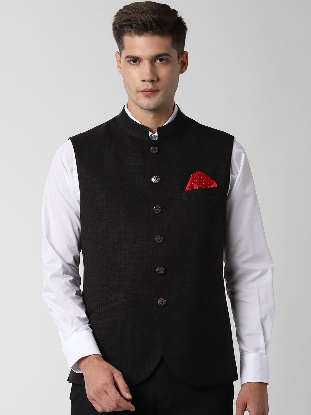 

Peter England Men Black Solid Nehru Jacket