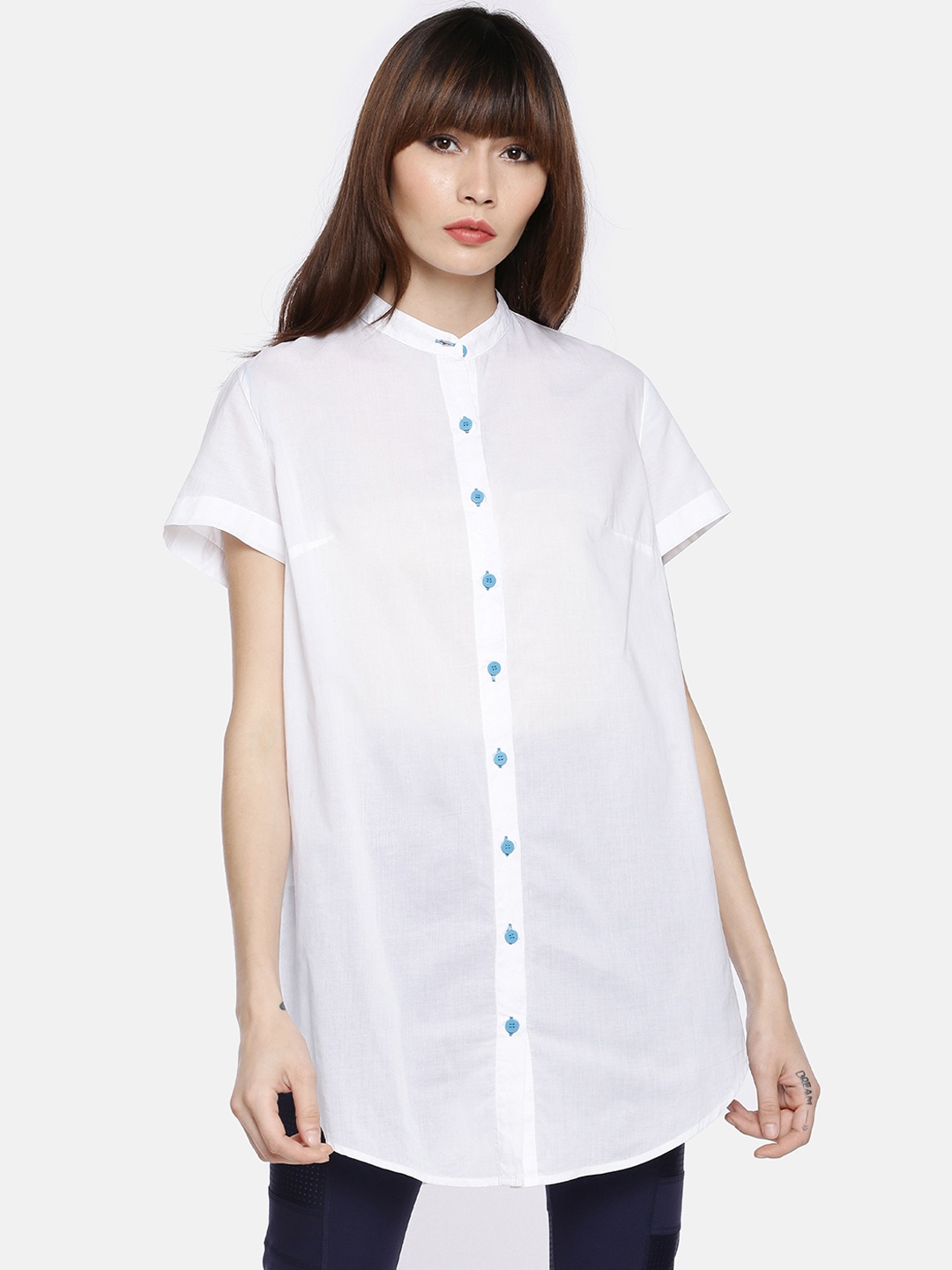 

GRASS by Gitika Goyal Women White Boxy Solid Longline Casual Shirt