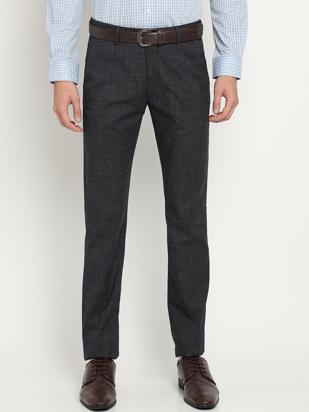 

Crocodile Men Grey Classic Slim Fit Self Design Formal Trousers