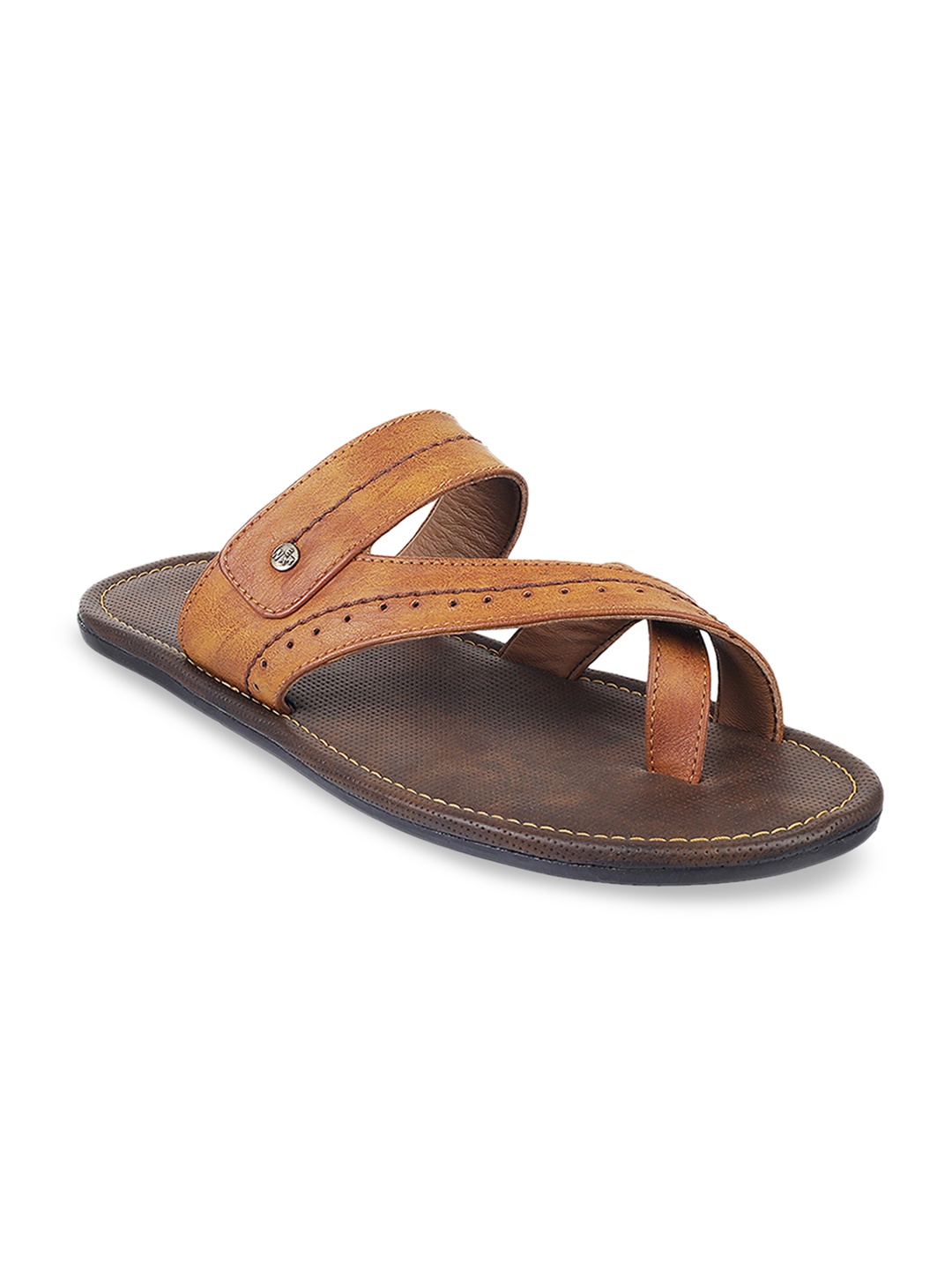 

WALKWAY by Metro Men Tan Brown Solid Leather Sandals