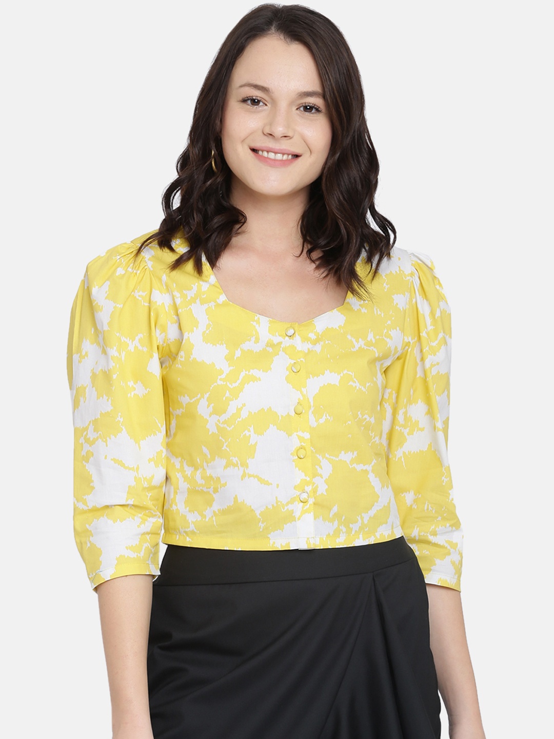 

ISU Women White Floral Print Top