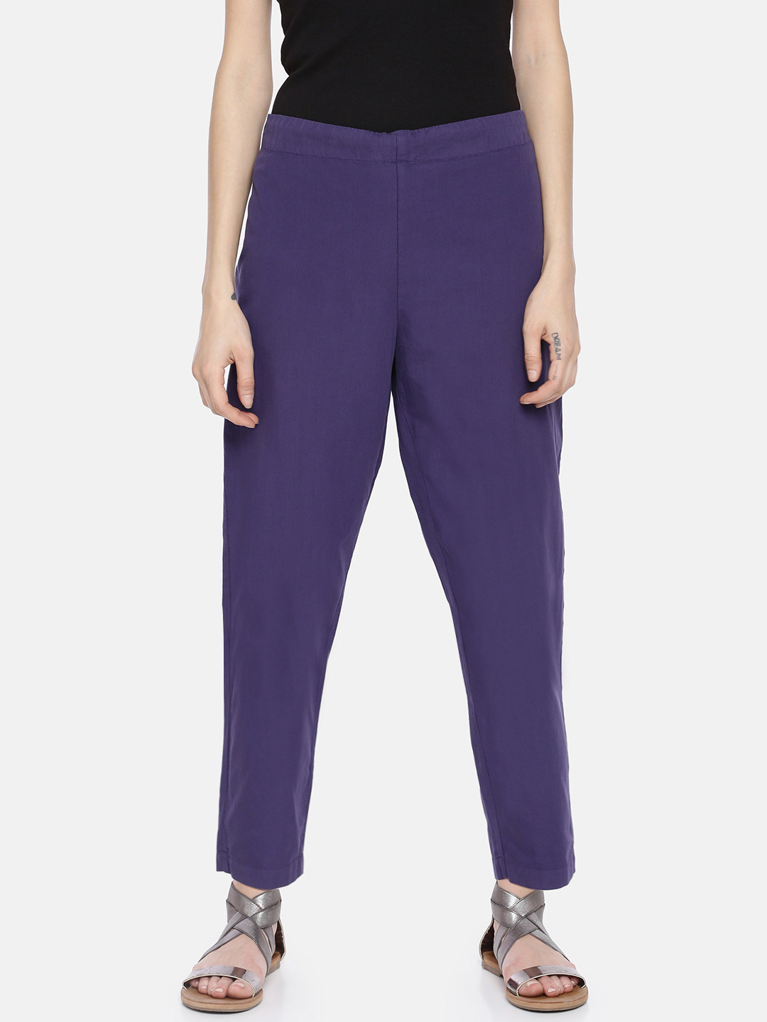 

GRASS by Gitika Goyal Women Purple Tapered Fit Solid Drop Crotch Trousers