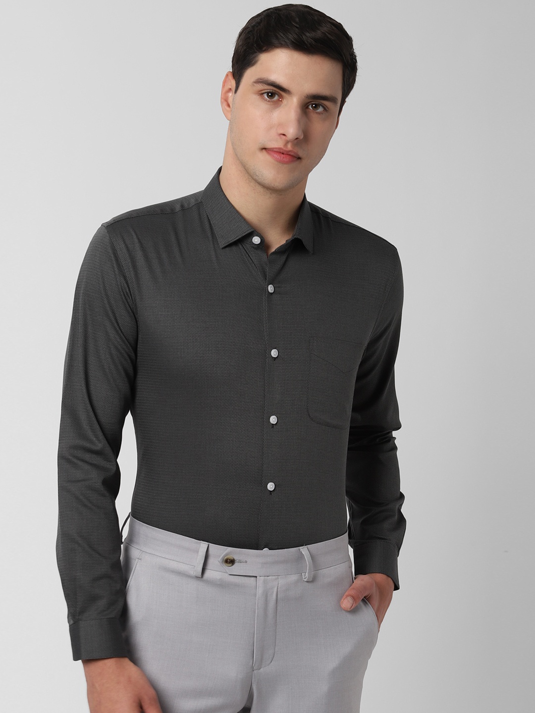 

Peter England Men Grey Slim Fit Self Design Formal Shirt