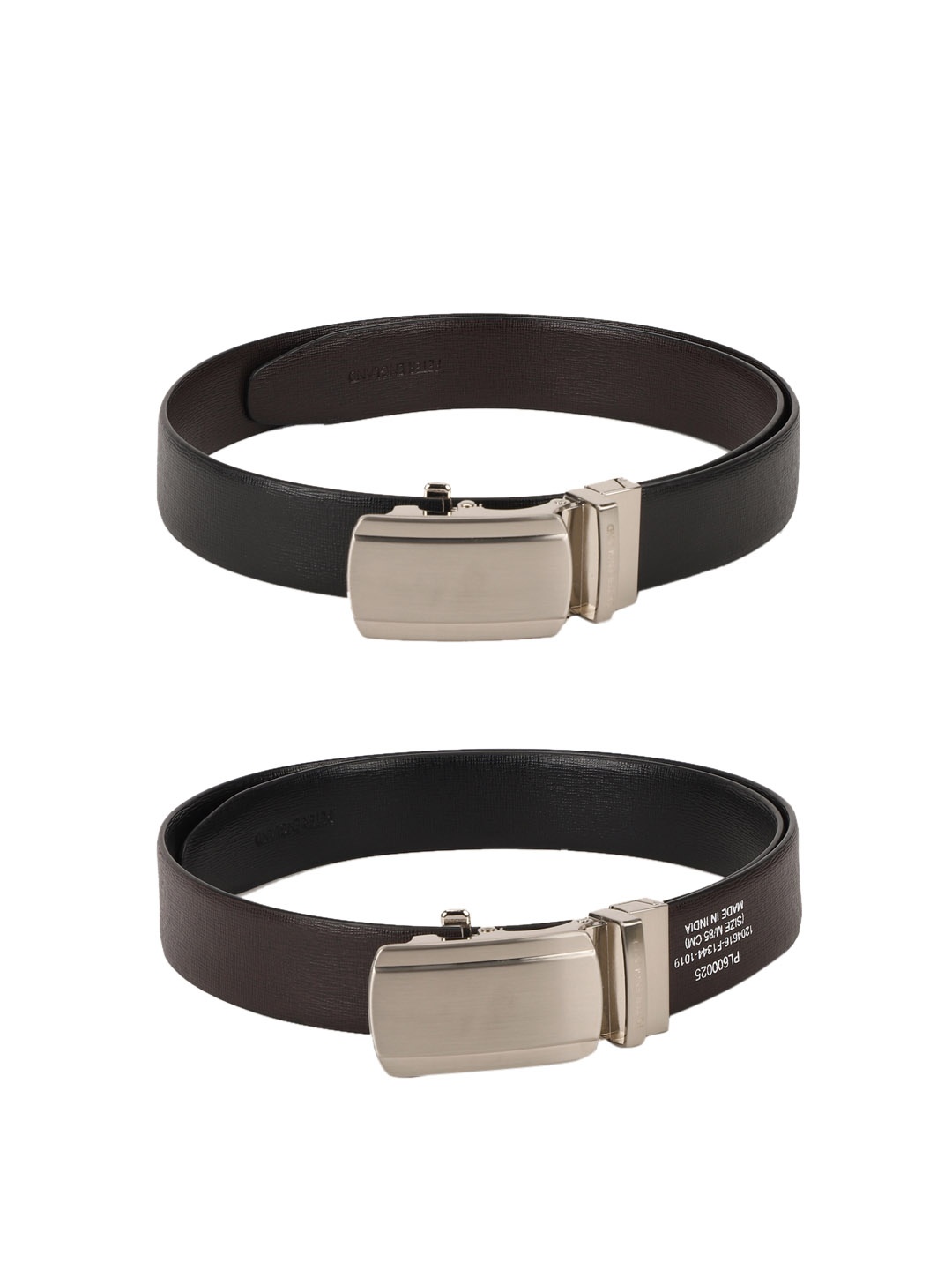 

Peter England Men Black & Coffee Brown Reversible Textured Belt