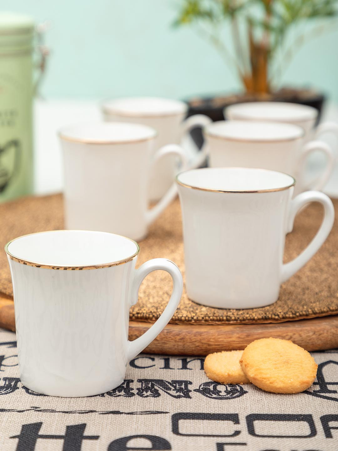 

SONAKI Set of 6 White Bone China Tea Cups With 24K Gold Print