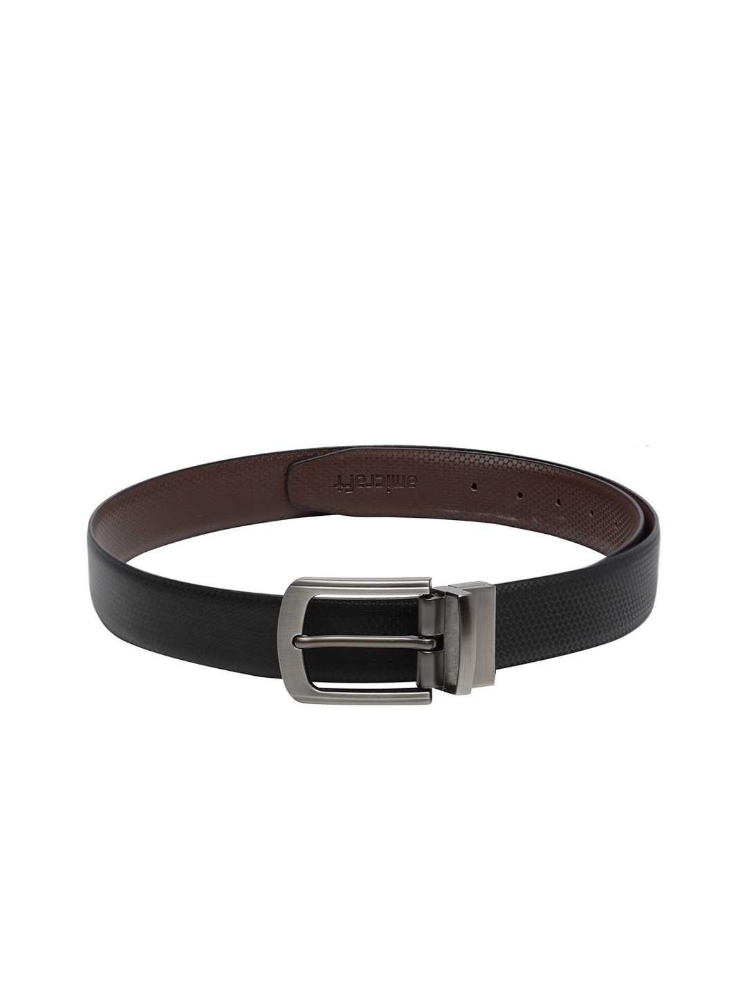 

amicraft Men Black & Coffee Brown Textured Reversible Belt