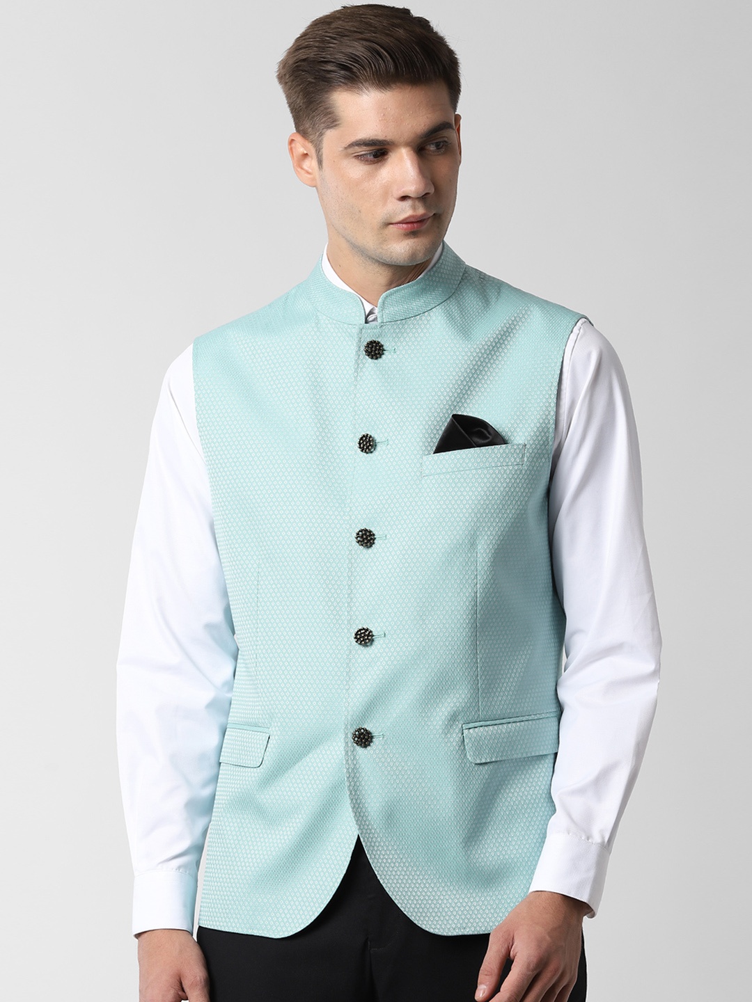 

Peter England Men Blue Solid Nehru Jacket