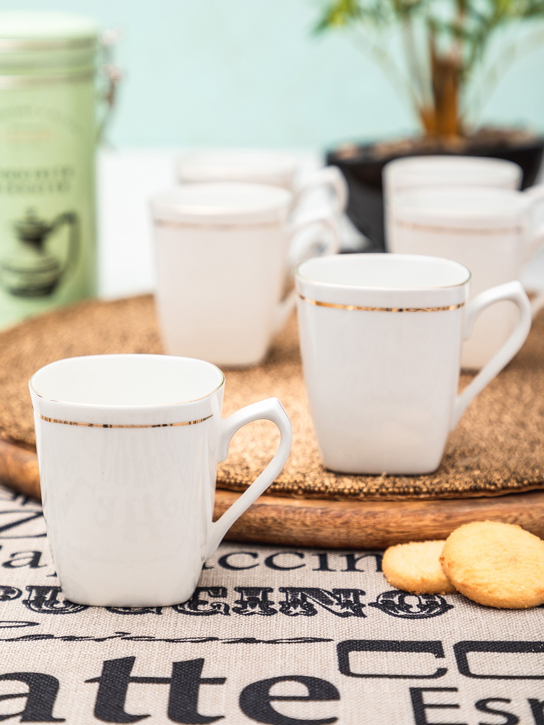 

SONAKI Set of 6 White Bone China Tea Cups/Coffee Mugs With 24K Gold Print