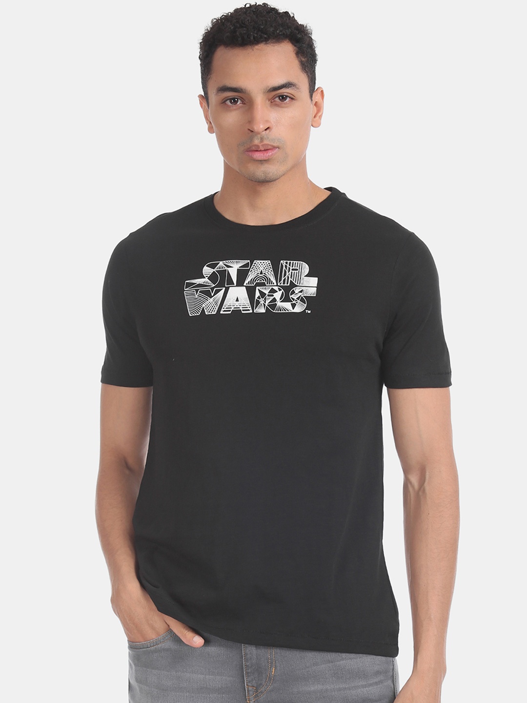 

Colt Men Black Star Wars Printed Round Neck T-shirt