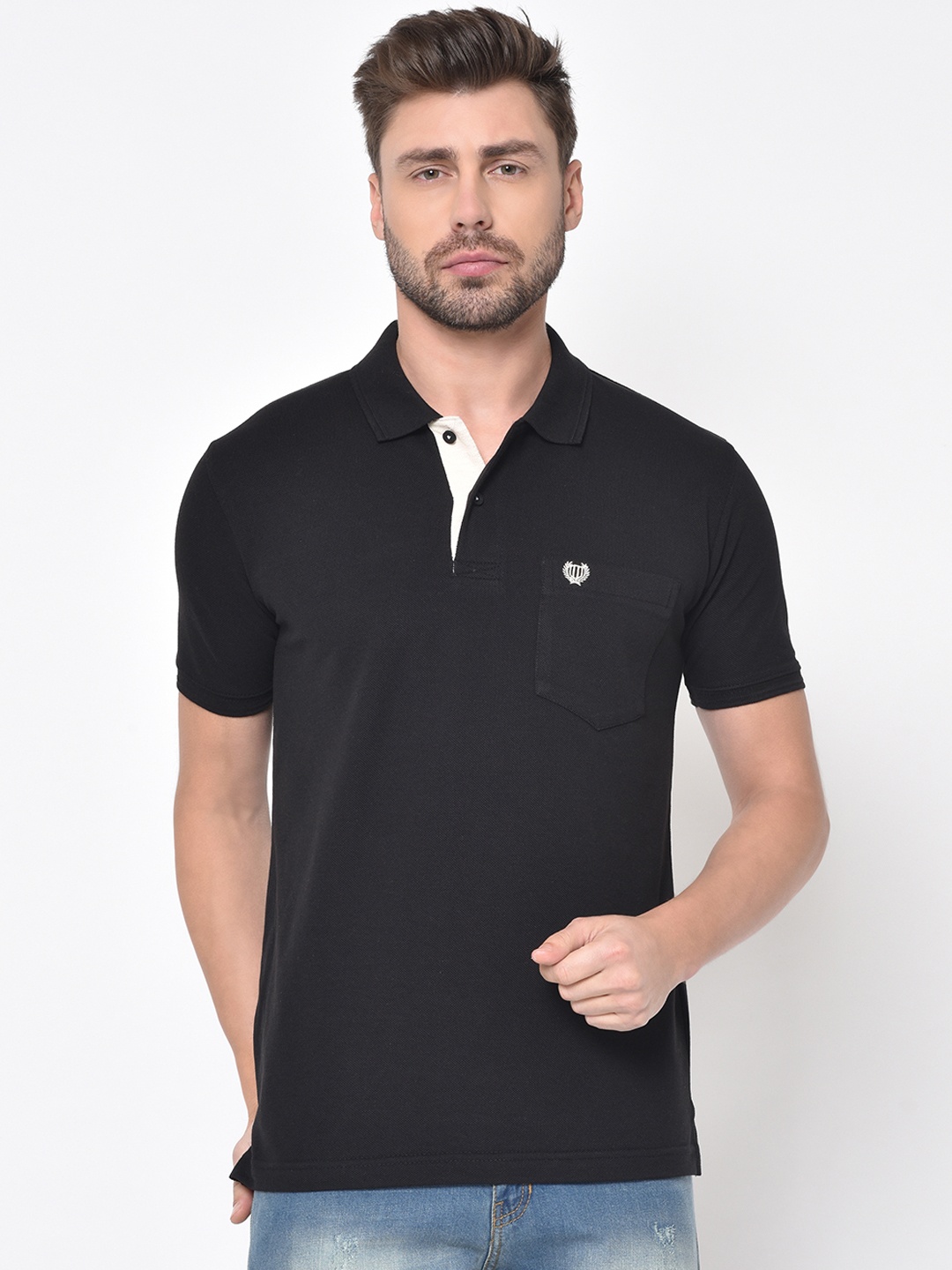 

Duke Men Black Solid Polo Collar T-shirt