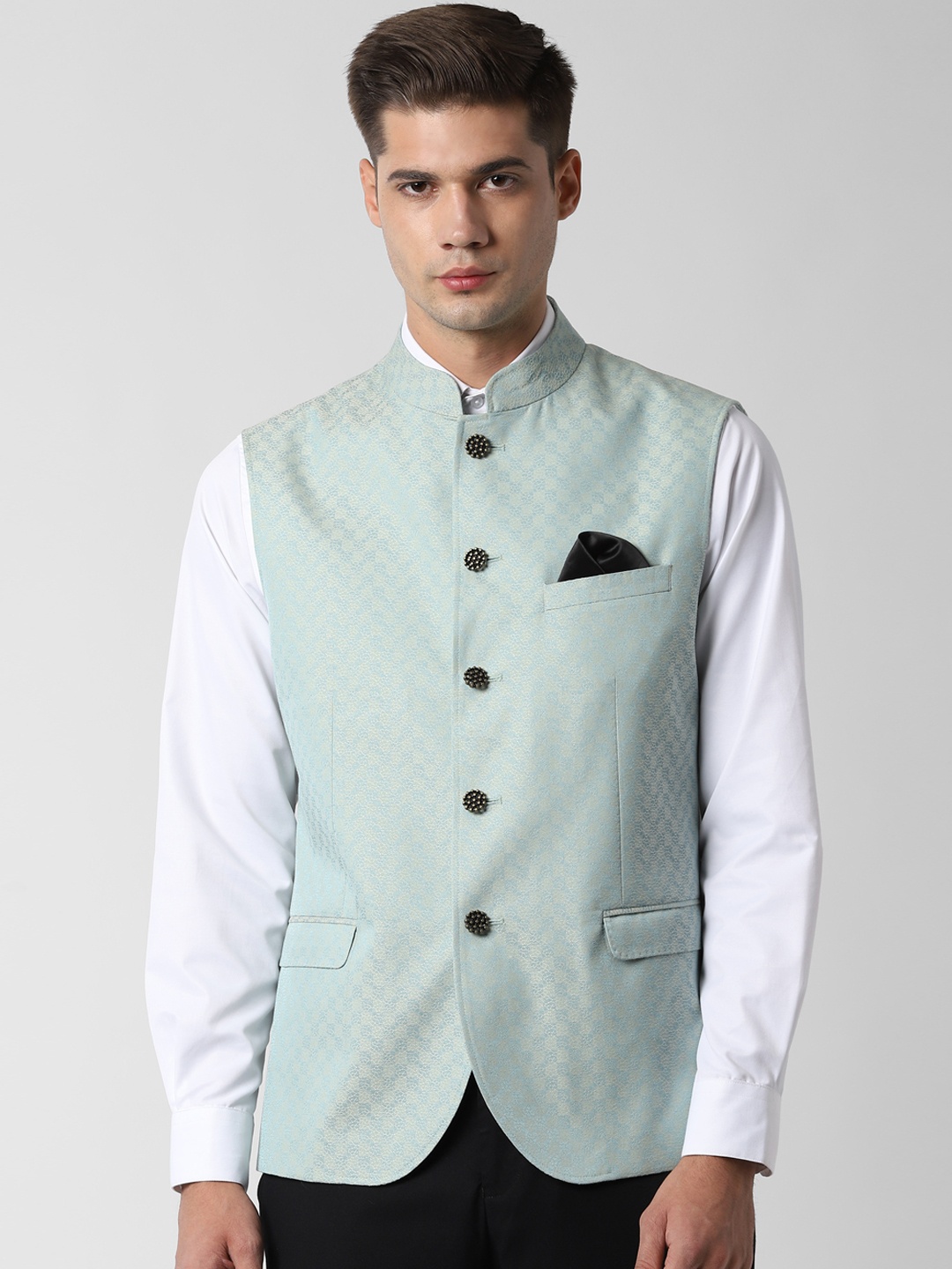 

Peter England Men Green Woven Design Nehru Jacket