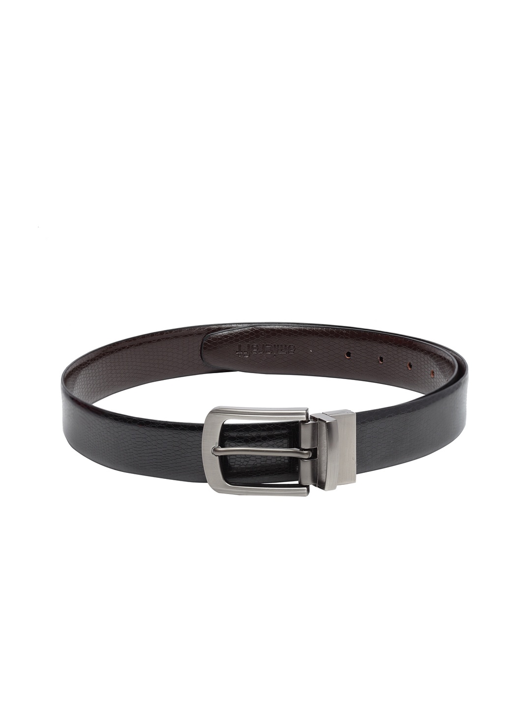 

amicraft Men Black & Coffee Brown Snakeskin Textured Reversible Belt