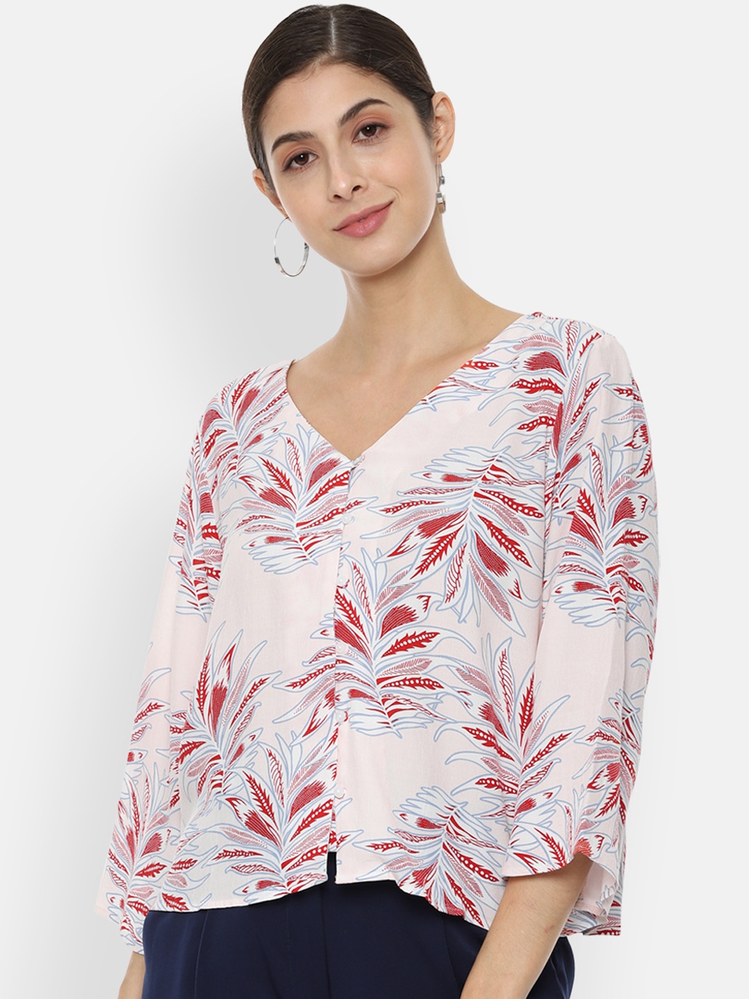 

Van Heusen Woman Women Cream-Coloured Printed Shirt Style Top