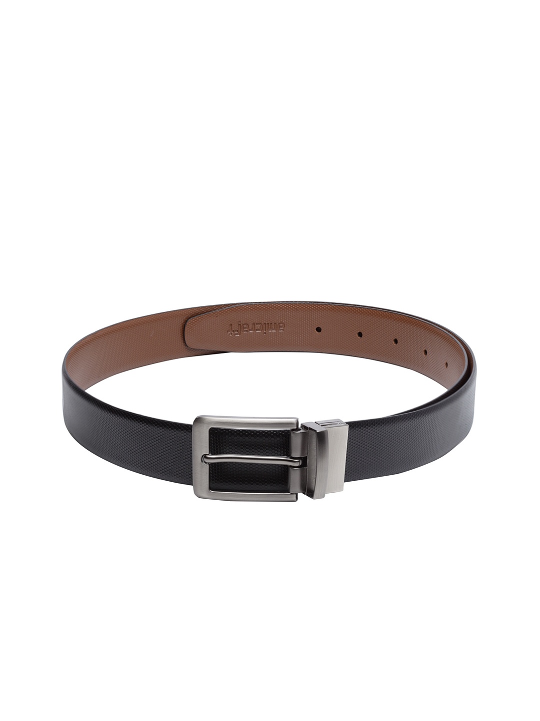 

amicraft Men Black & Brown Textured Leather Reversible Belt