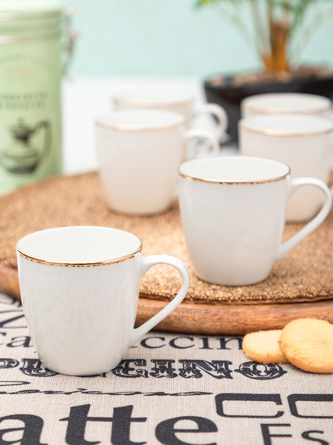 

SONAKI Set of 6 White Solid Bone China Tea Coffee Mugs With 24K Gold Print