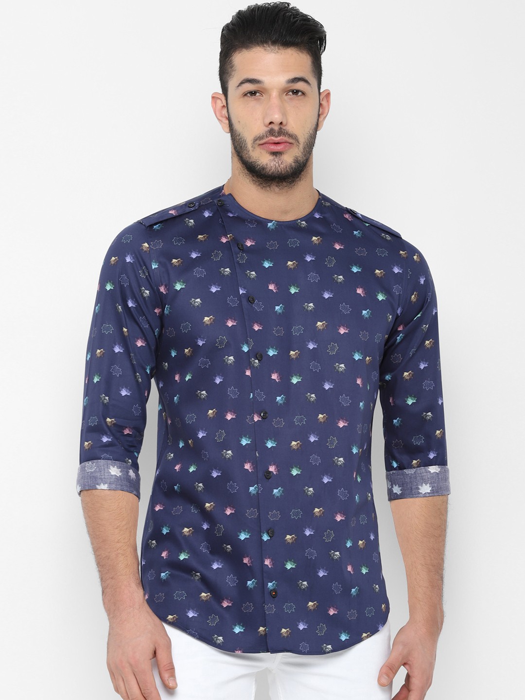 

SIMON CARTER LONDON Men Navy Blue Slim Fit Printed Casual Shirt