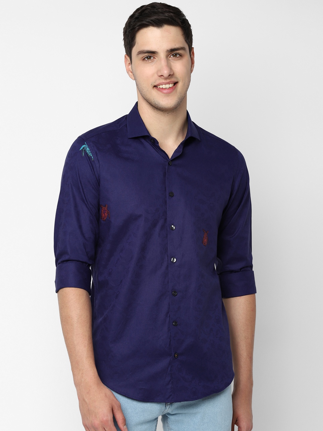 

SIMON CARTER LONDON Men Navy Blue Slim Fit Printed Casual Shirt
