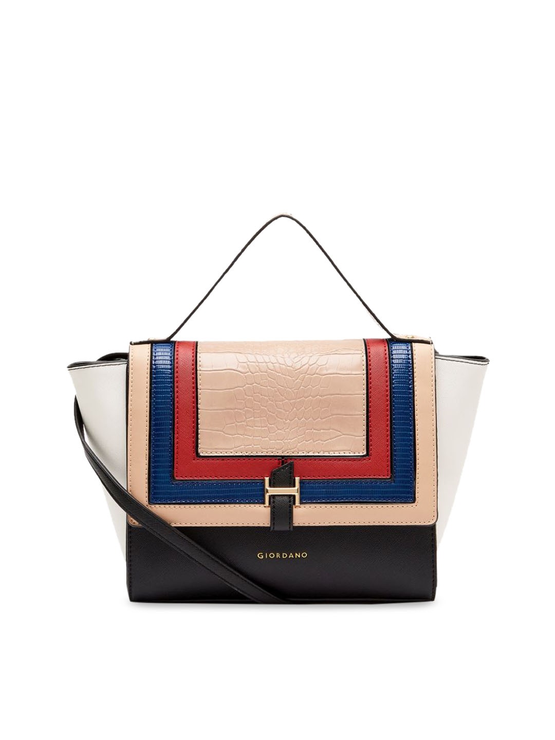 GIORDANO Black & Beige Colourblocked Satchel