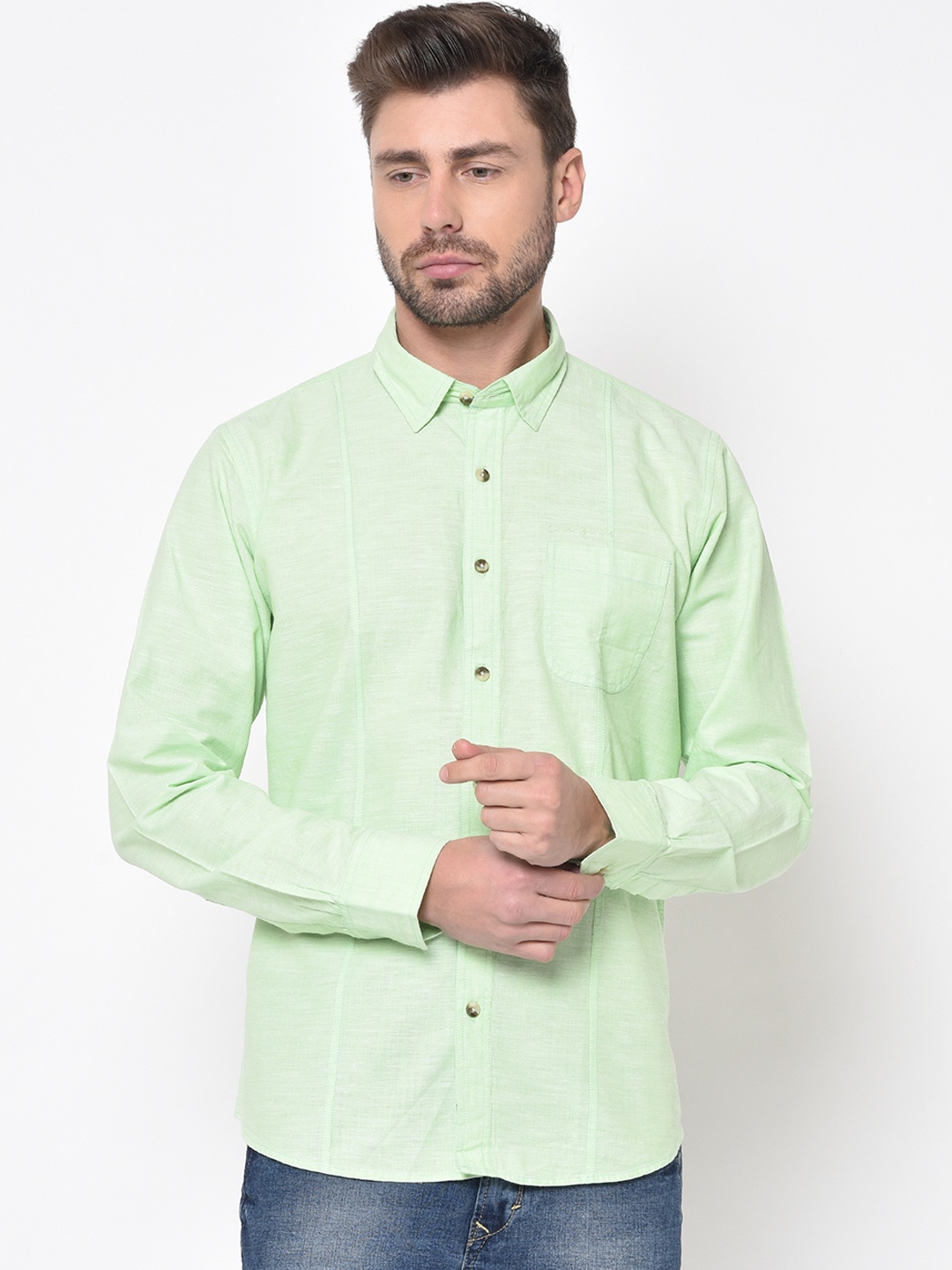 

Duke Men Green Slim Fit Solid Casual Shirt