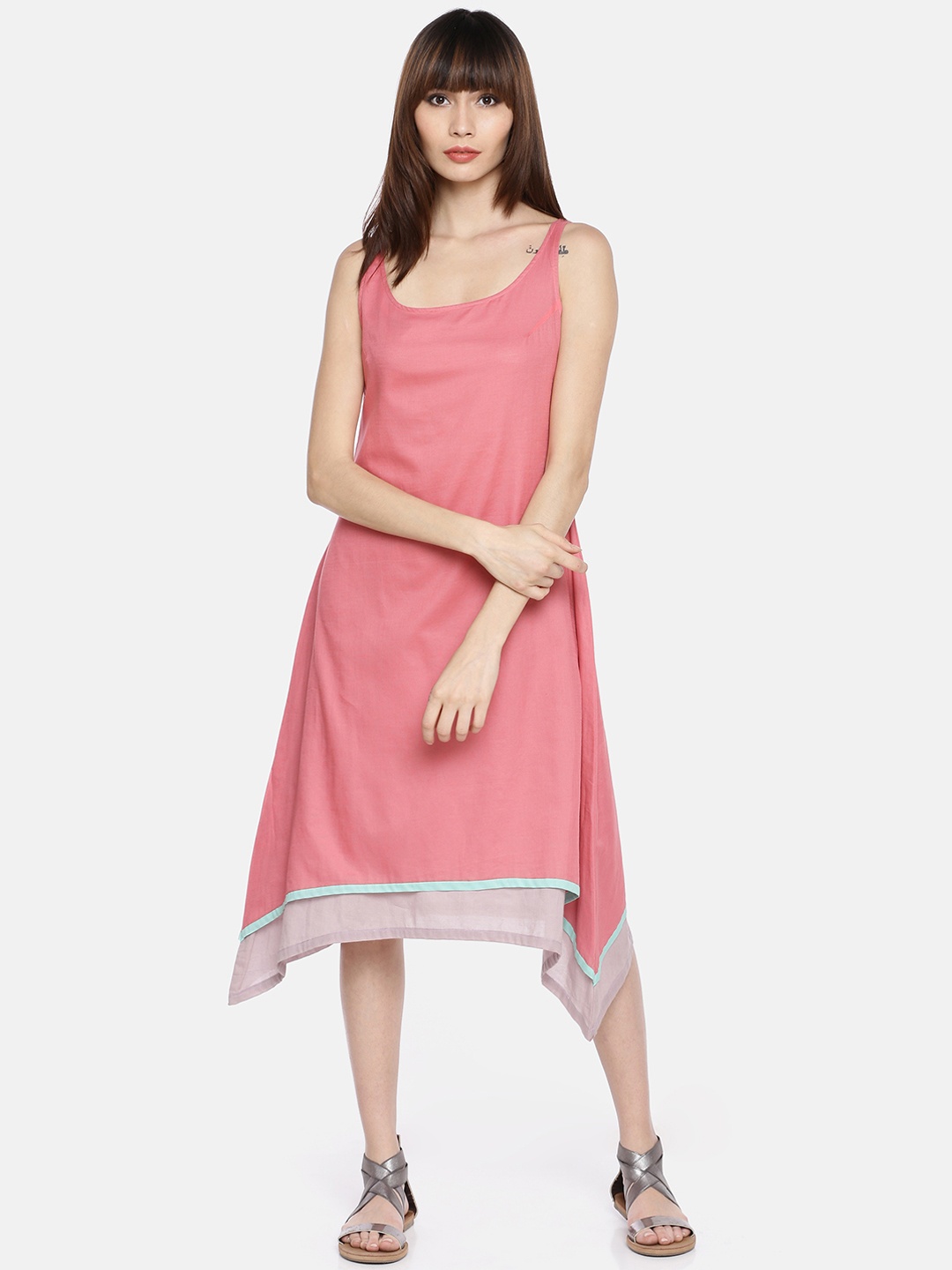 

GRASS by Gitika Goyal Women Pink Solid A-Line Dress