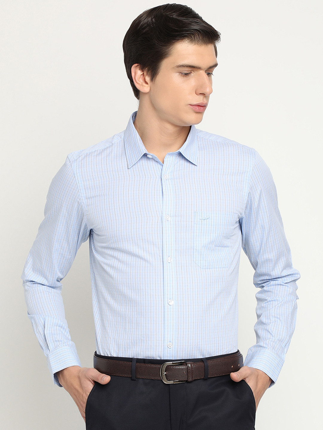 

Crocodile Men Turquoise Blue & Grey Slim Fit Checked Formal Shirt