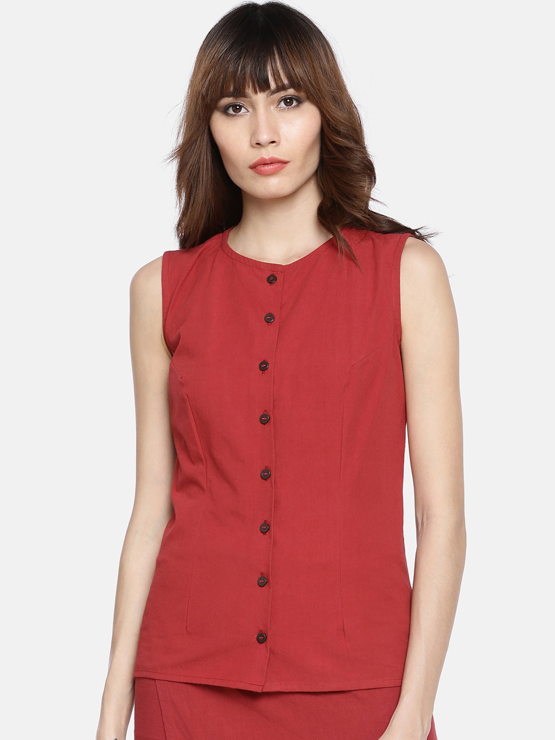 

GRASS by Gitika Goyal Women Maroon Solid Top