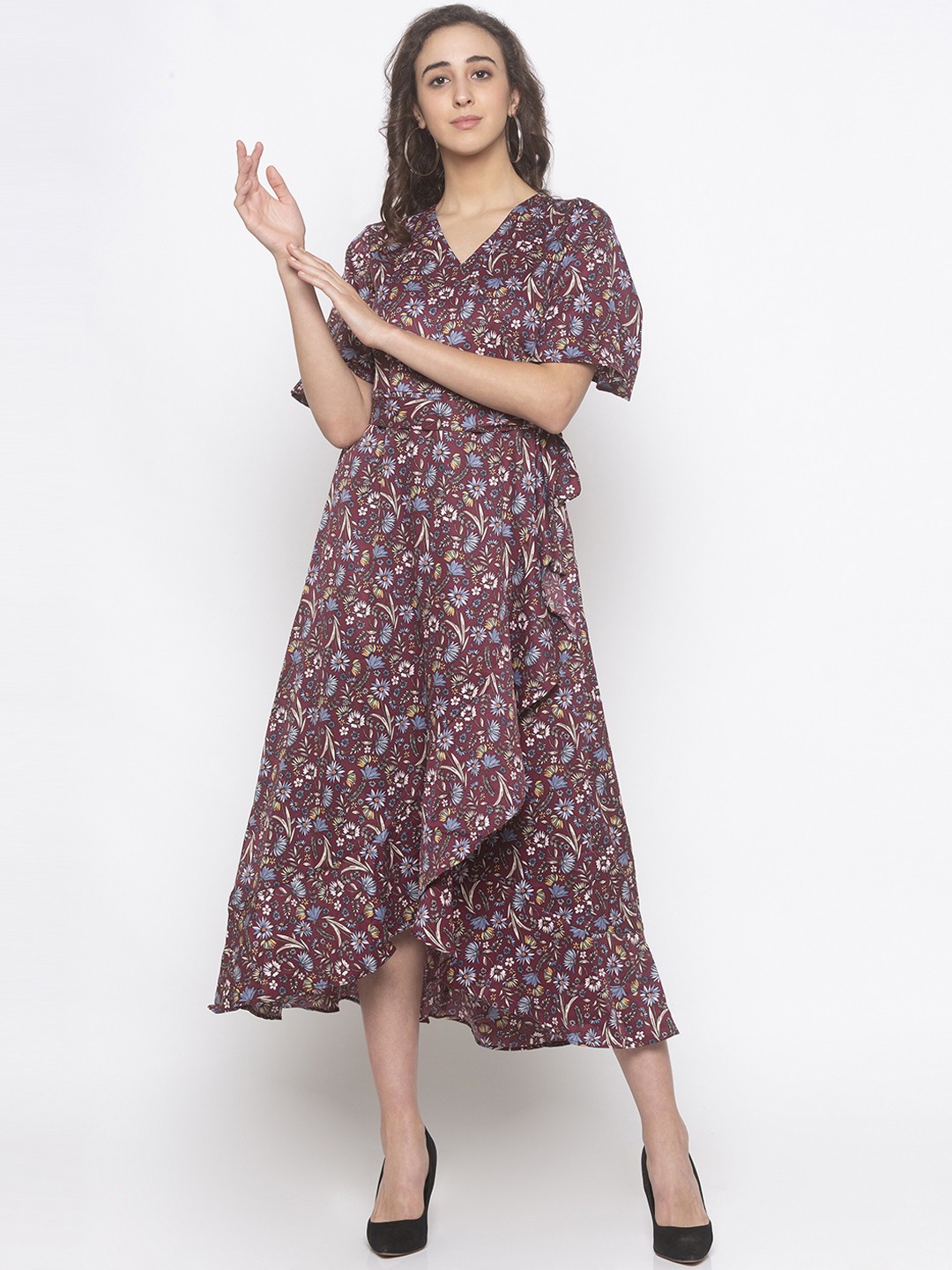 

Globus Women Burgundy Printed Wrap Dress