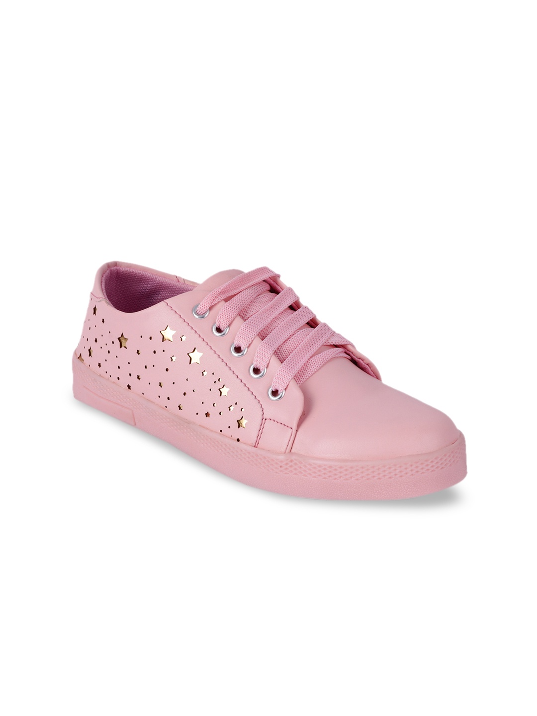 

WOMENS BERRY Women Pink & Golden Laser Cuts Detail Sneakers