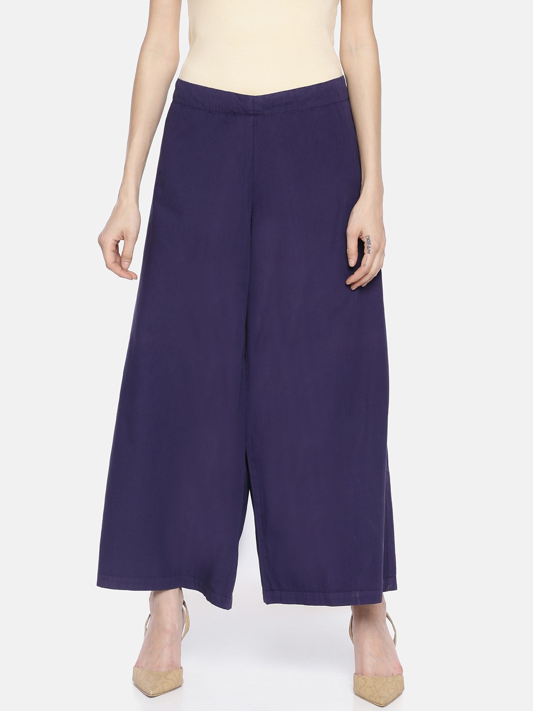 

GRASS by Gitika Goyal Women Navy Blue Solid Wide Leg Palazzos