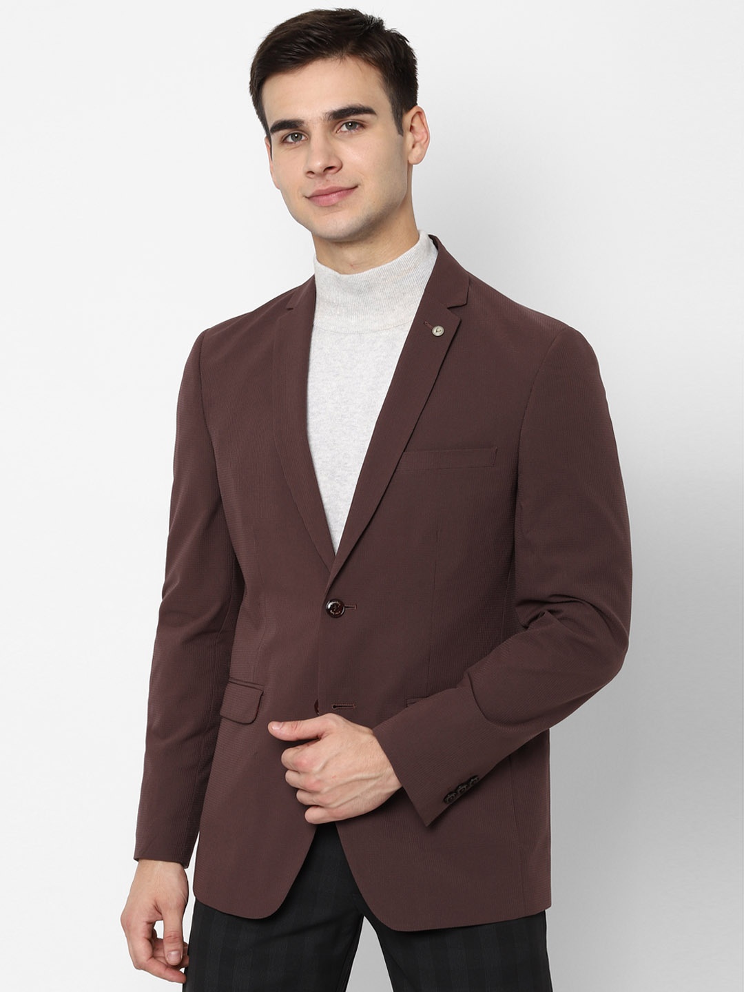 

Allen Solly Men Burgundy Self Design Slim-Fit Single-Breasted Casual Blazer, Maroon