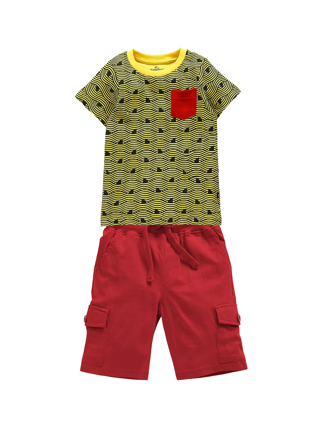 

KiddoPanti Boys Yellow & Red Printed T-shirt with Shorts