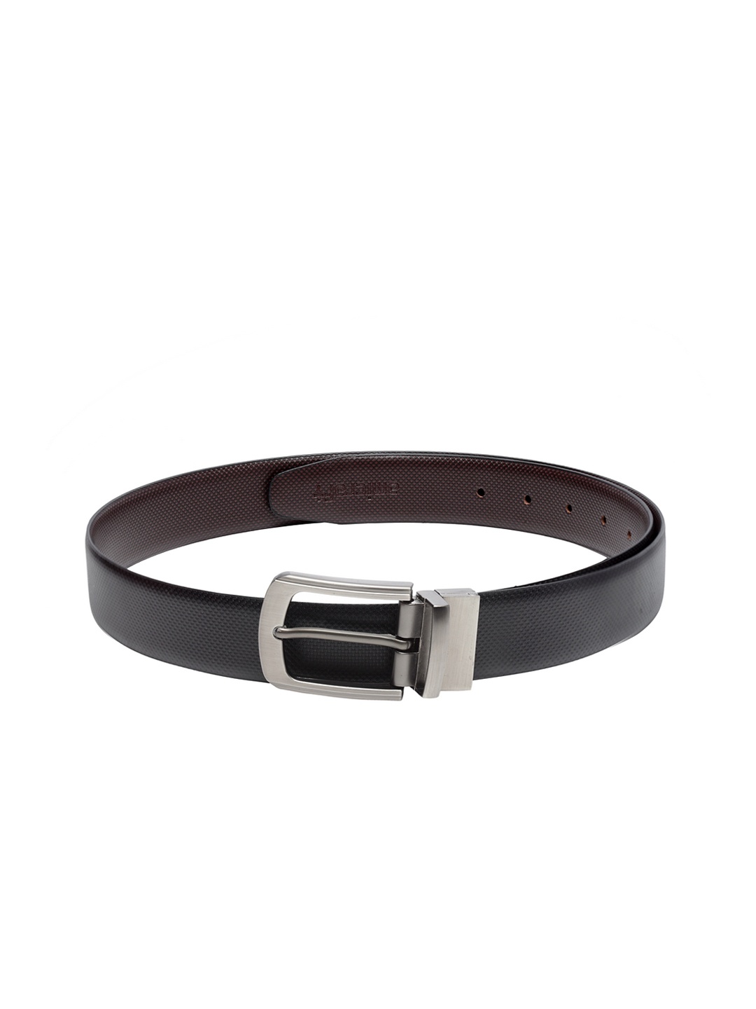 

amicraft Men Black & Coffee Brown Textured Reversible Belt