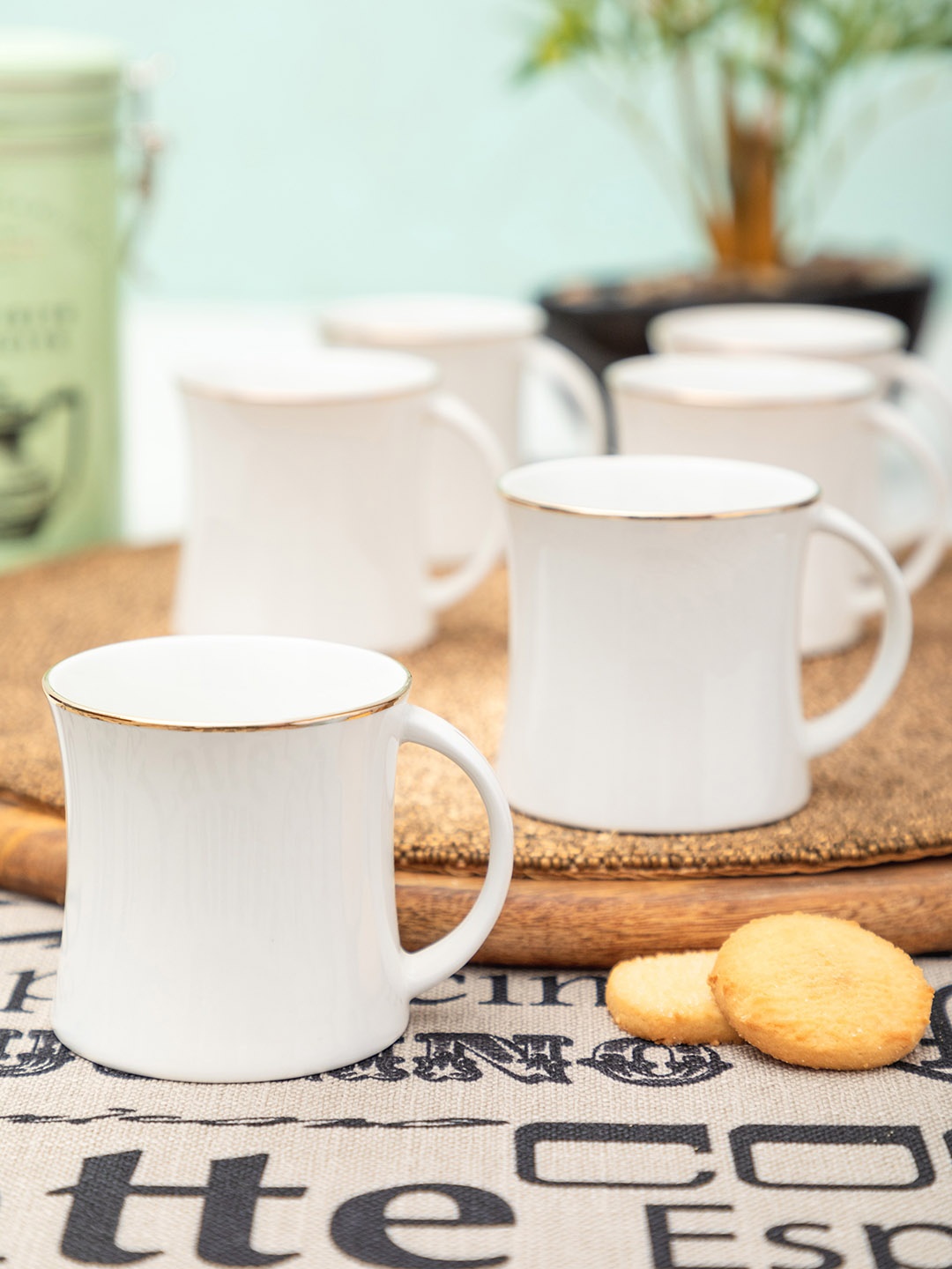

SONAKI Set of 6 White Bone China Tea Cups With 24K Gold Print