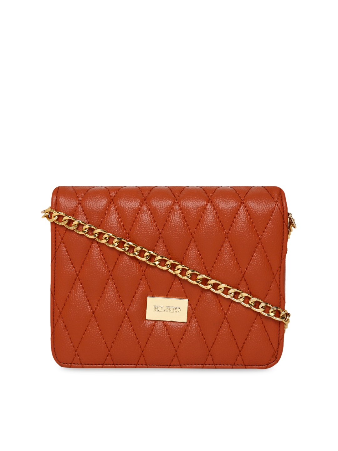 

KLEIO Tan Quilted Structured Sling Party Bag