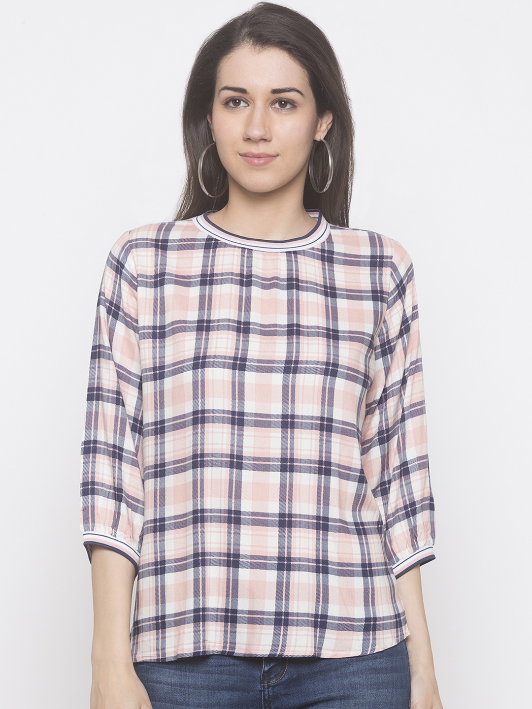 

Globus Women Pink Checked Pure Cotton Top