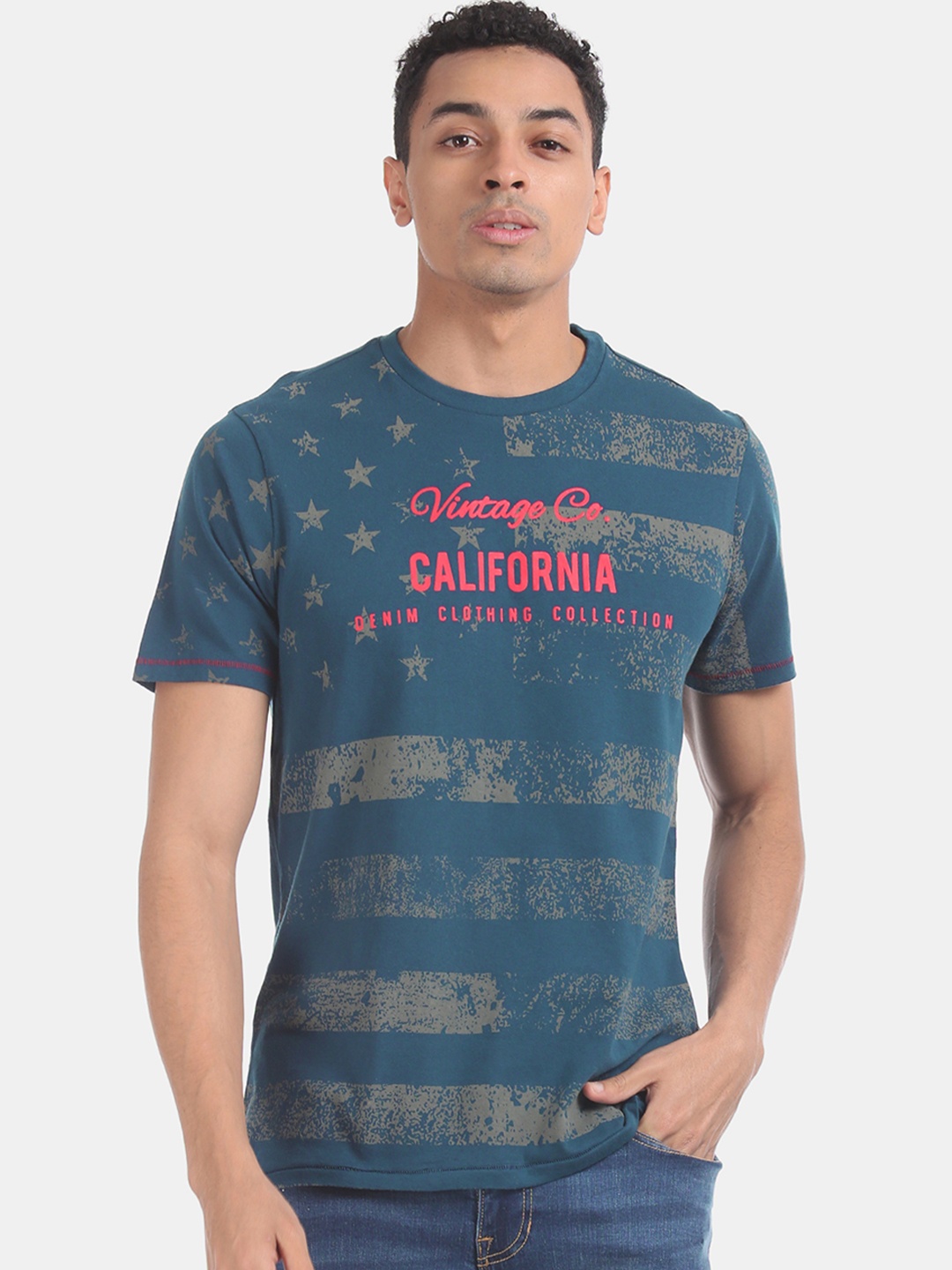 

Cherokee Men Blue Printed Round Neck T-shirt