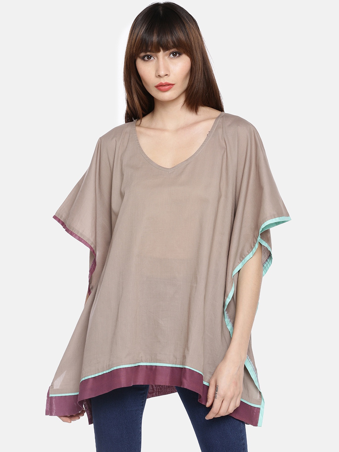 GRASS by Gitika Goyal Women Khaki Solid Kaftan Top