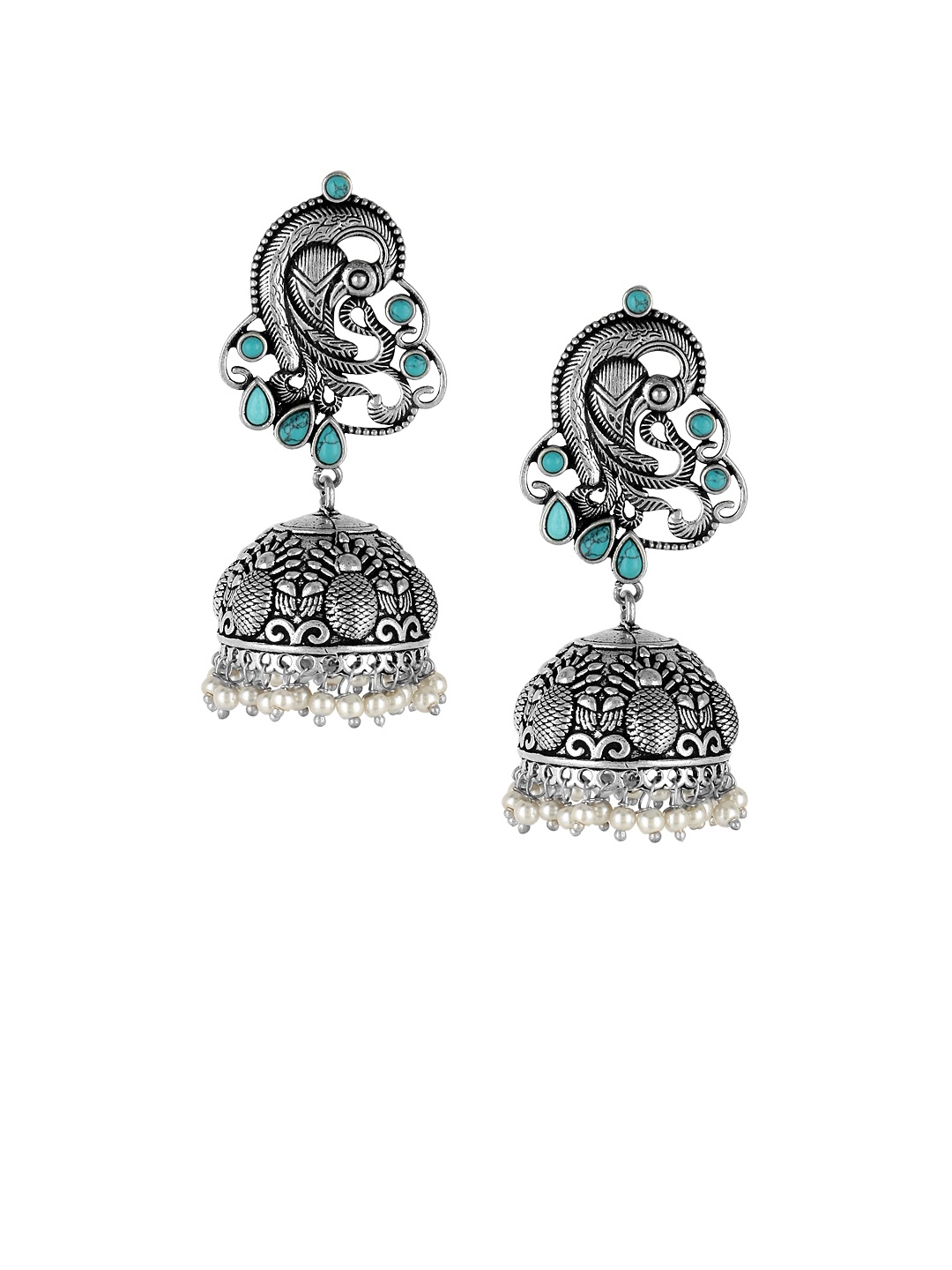 

Adwitiya Collection Silver Plated Oxidised Classic Jhumkas