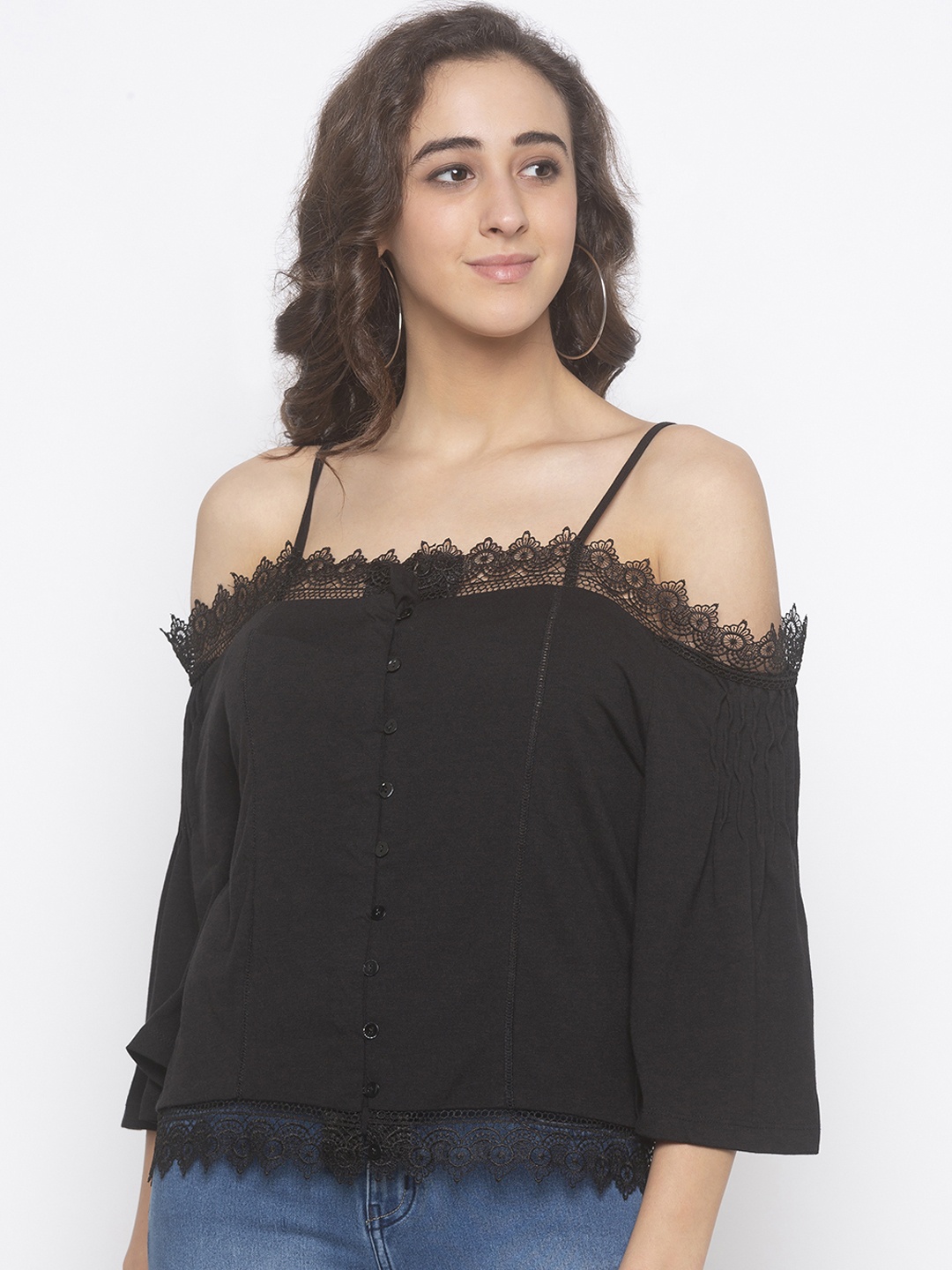 

Globus Women Black Self Design Pure Cotton Top