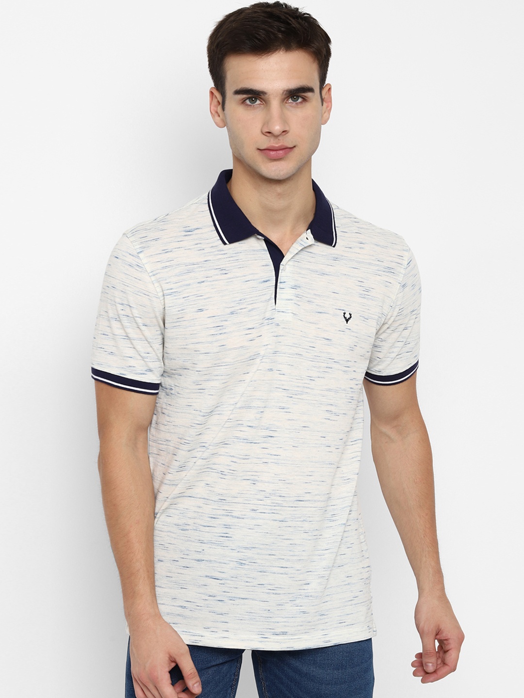 

Allen Solly Men Blue Self Design Polo Collar T-shirt