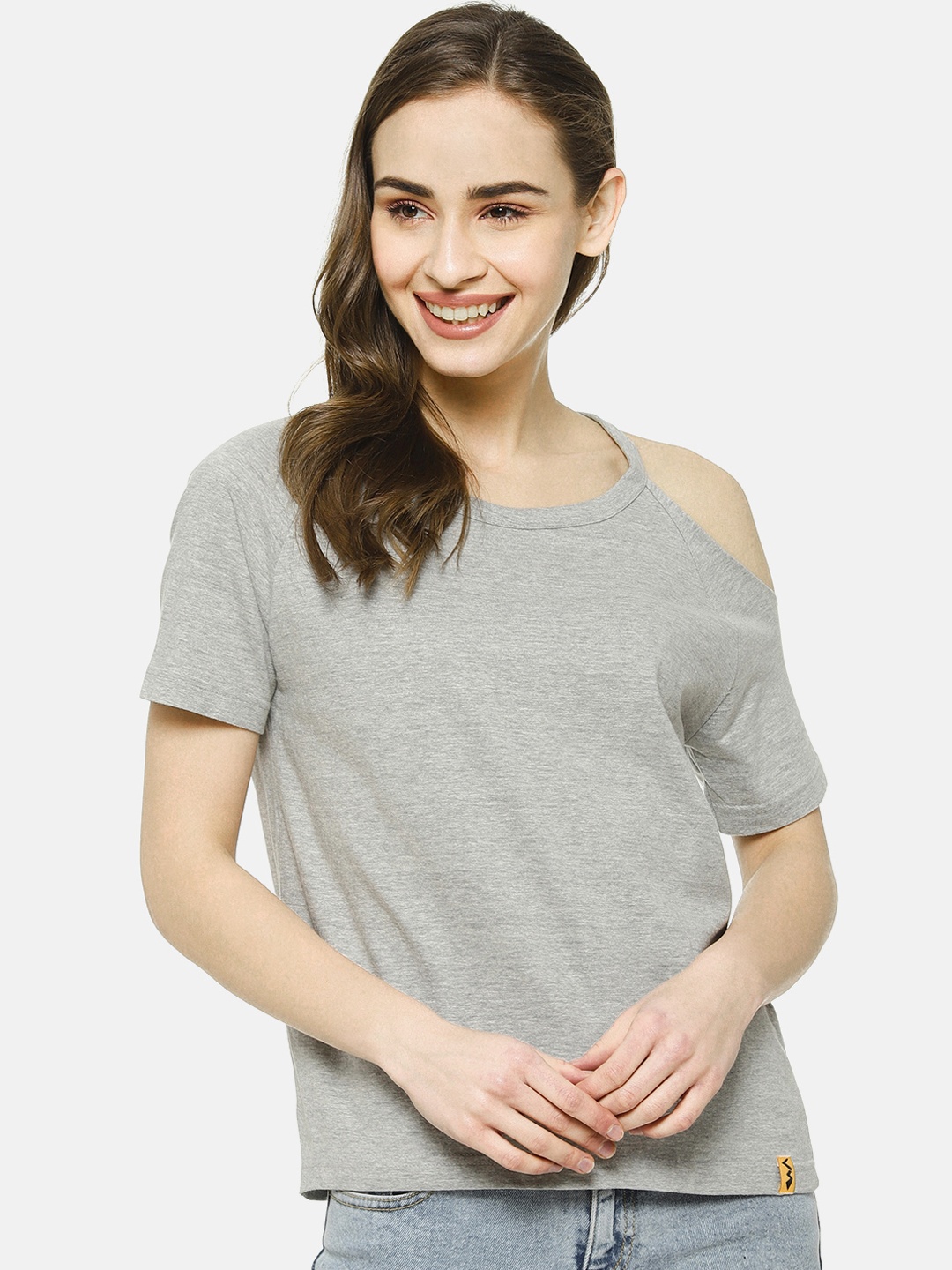 

Campus Sutra Women Grey Solid Pure Cotton Top