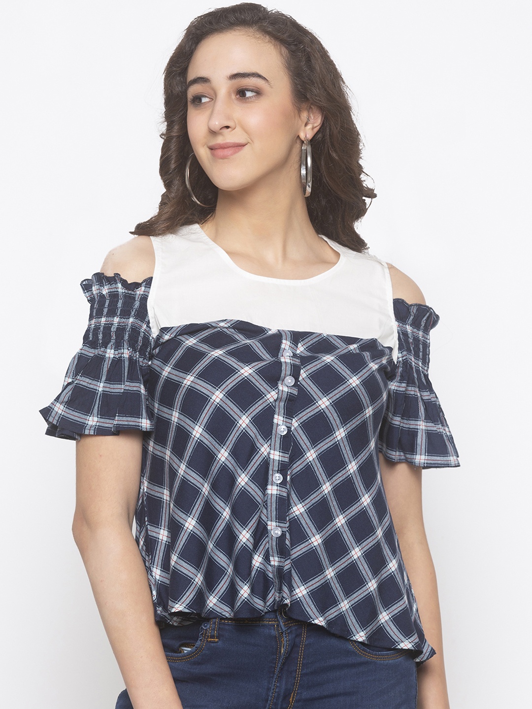

Globus Women Blue Checked A-Line Top
